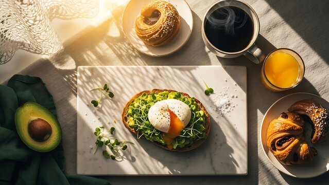 Healthy Breakfast with Avocado and Coffee. - Powered by Adobe