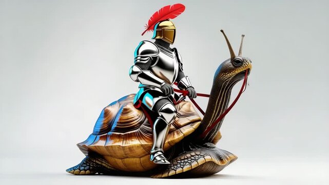 Knight rides a turtle showing a unique blend of medieval and animal themes in a creative setting