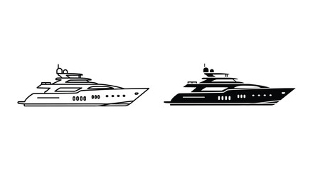 Two luxury yachts presented in a striking black and white design silhouette © RMvectors02