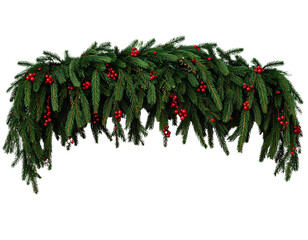 A realistic Christmas tree garland featuring dense green pine needles interspersed