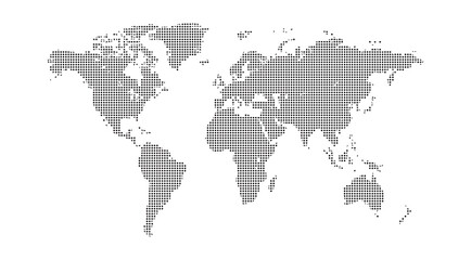 Dotted world map .World map of squares. Simple flat vector illustration. Abstract world map consisting of black dots circles © one