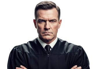 Serious judge in robes isolated on transparent background