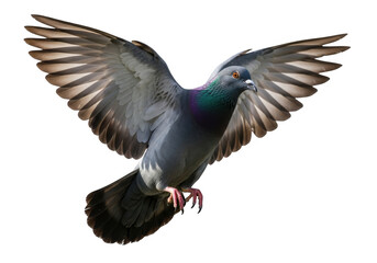 Obraz premium A pigeon in flight with wings spread wide isolated on transparent background