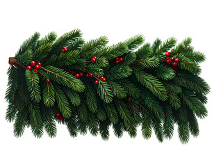 A realistic Christmas tree garland featuring dense green pine needles interspersed