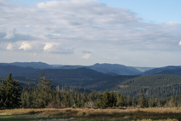 Fototapeta premium View to the mountains of the german area called Rothaargebirge