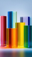 Colorful abstract composition of geometric transparent blocks in bright lighting