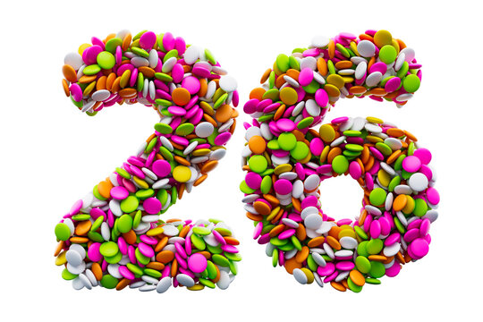 Colorful sugar beans 26 or Twenty Six isolated on white background. 3d illustration