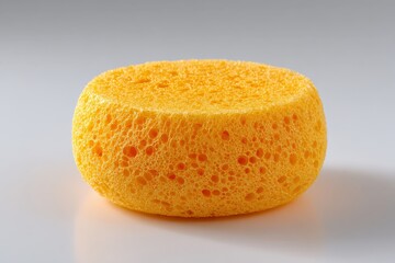 Bright yellow kitchen sponge with unique texture and shape for cleaning purposes