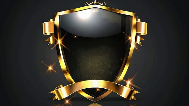 Video A shiny shield with a gold ribbon wrapped around it, suitable for decorative or symbolic uses