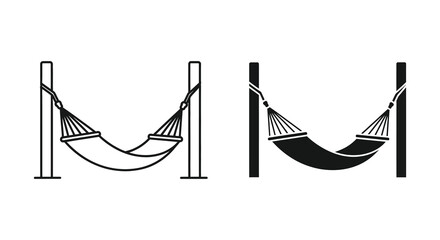 Two hammocks suspended between wooden posts a relaxing scene in black silhouette © RMvectors02