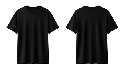 Blank Black T-Shirt Mockup Front and Back View Isolated on Transparent Background