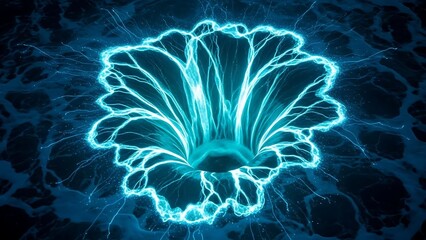 Glowing Blue Neon Flower Digital Art.