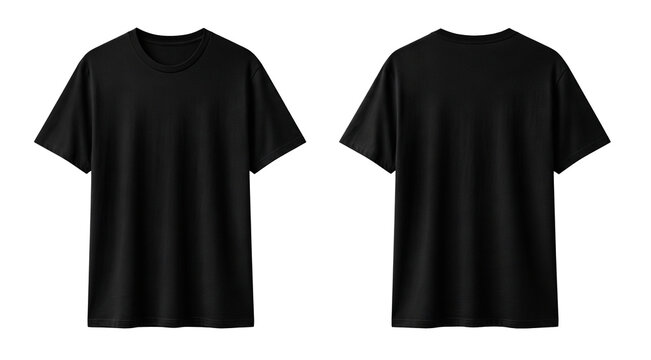 Blank Black T-Shirt Mockup Front and Back View Isolated on Transparent Background