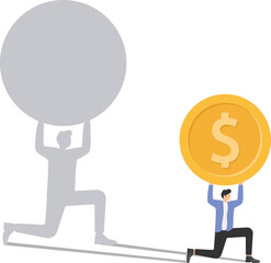 Individual Carrying Large Gold Dollar Coin with Heavy Shadow
