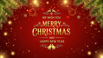 Merry Christmas greeting card vector with decorated Christmas tree and festive holiday elements