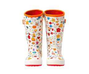 Colorful Rain Boots Featuring Whimsical Cartoon Designs for Fun and Playful Outdoor Adventures in Wet Weather, png, isolated on transparent background
