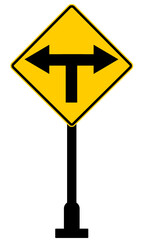 Roadsign T junction with yellow background vector illustration for educational purpose ready to print or digital usage