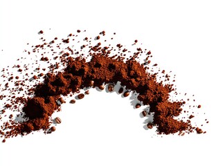 Crescent of coffee grounds & beans isolated on white