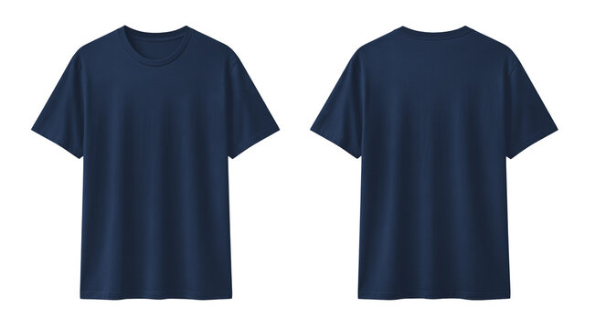 Blank Navy Blue T-Shirt Mockup Front and Back View Isolated on Transparent Background