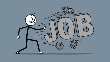 Vector Stick Figure Illustration &ndash; Angry Man Quitting Job Concept Cartoon
