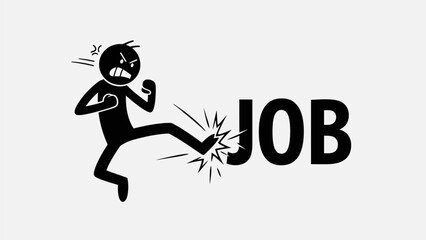 Vector Stick Figure Illustration &ndash; Angry Man Quitting Job Concept Cartoon