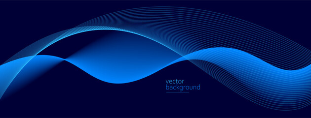 Flowing dark blue curve shape with soft gradient vector abstract background, relaxing and tranquil art, can illustrate health medical or sound of music.