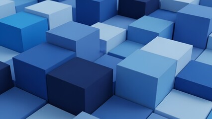 Abstract 3D Blue Cubes Arranged in a Random Pattern, Creating a Modern Background