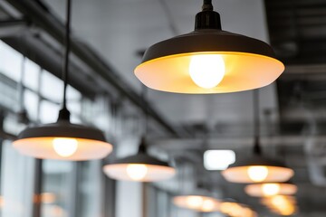 Stylish hanging light fixtures in modern indoor setting with soft glow