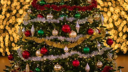 Festive Decorated Christmas Tree with Twinkling Lights and Ornaments