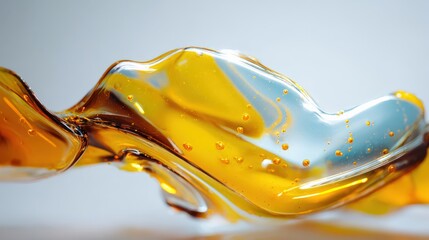 Abstract flowing liquid with vibrant yellow and clear textures showcasing movement and light reflection
