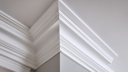 Medium shot showing minimalist crown molding installation highlighting the subtle streamlined edges that add understated sophistication to the ceiling.