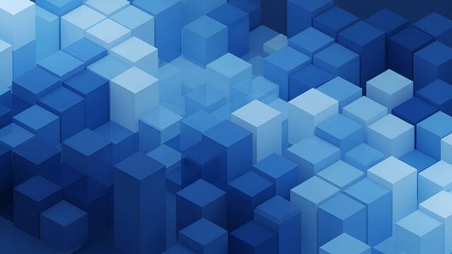 Dynamic isometric cube arrangement in shades of blue creating a modern pattern - Powered by Adobe
