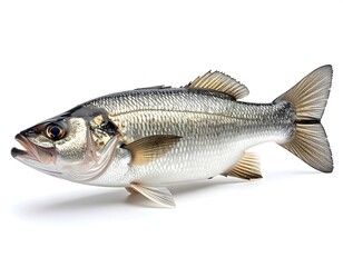 Obraz premium Sea bass fresh seafood fish isolated on clean white background high resolution image