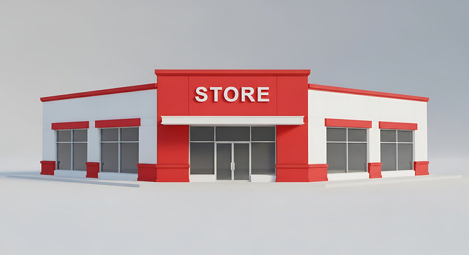 Stylized 3D rendering of a contemporary small business storefront architecture, ideal for commercial projects