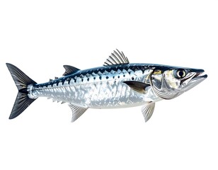 Fototapeta premium Barracuda isolated on white background showing sharp teeth streamlined body high resolution image