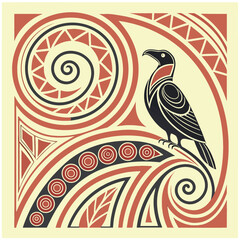 Fototapeta premium Abstract Art Nouveau Vector Illustration with Organic Swirls and Floral Motifs in Earthy Tones