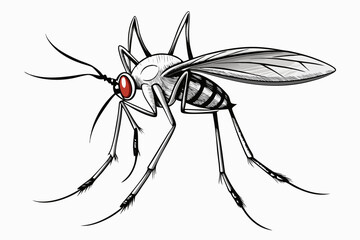 High-quality vector illustration of a mosquito in detailed line art style. This black and white insect outline is perfect for educational materials, biology textbooks, scientific posters, and healthca