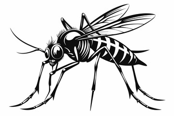 High-quality vector illustration of a mosquito in detailed line art style. This black and white insect outline is perfect for educational materials, biology textbooks, scientific posters, and healthca