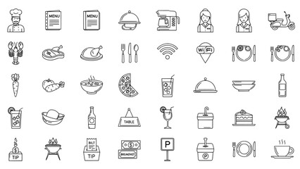 Comprehensive collection of restaurant and food service line icons