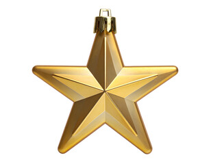A single golden star ornament with smooth metallic surface polished reflective finis