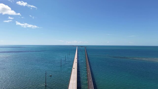 drone shot of the seven mile bridge in Miami keys