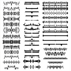 Set of decorative vector  ornamental dividers and borders with symmetrical vintage design. Elegant black typography elements suitable for invitations, certificates, book layout, branding. SVG