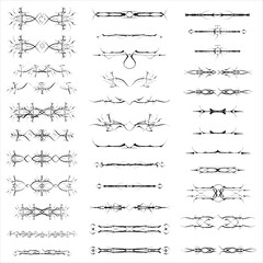 Set of decorative vector  ornamental dividers and borders with symmetrical vintage design. Elegant black typography elements suitable for invitations, certificates, book layout, branding. SVG