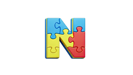 Colorful Puzzle Letter N on White Background