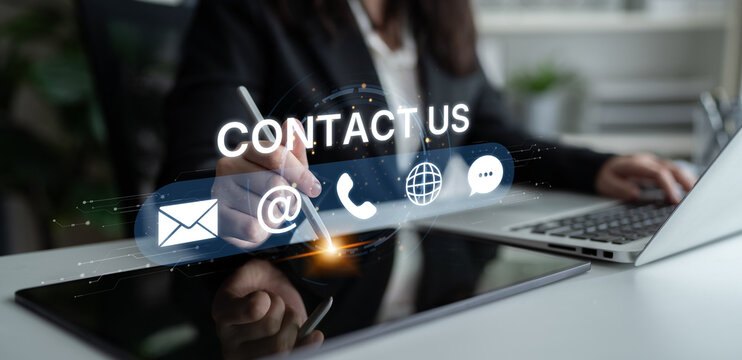 UI concept for contact us section showing icons for email, web, phone, and message. Contact and support icons help streamline business communication and improve customer contact experience. Spline