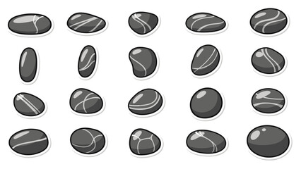 Collection of Smooth Black and Gray Stones with Striped Patterns