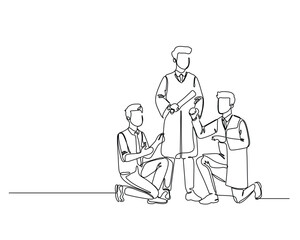 Minimalist Line Drawing of Three Graduates Collaborating &ndash; Continuous One Line Academic Illustration