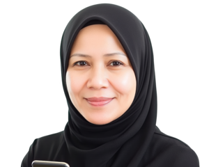 A Portrait of a Smiling Woman in a Black Hijab Holding a Smartphone, Radiating Confidence and Warmth, png, isolated on transparent background