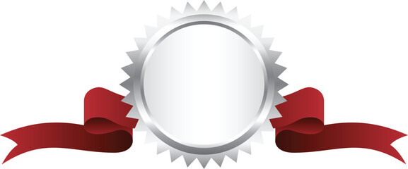 Silver Medal with Red Ribbon Illustration. Mockup and Template Design.