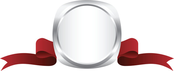 Silver Rounded Square Badge with Red Ribbon Graphic. Mockup and Template Design.